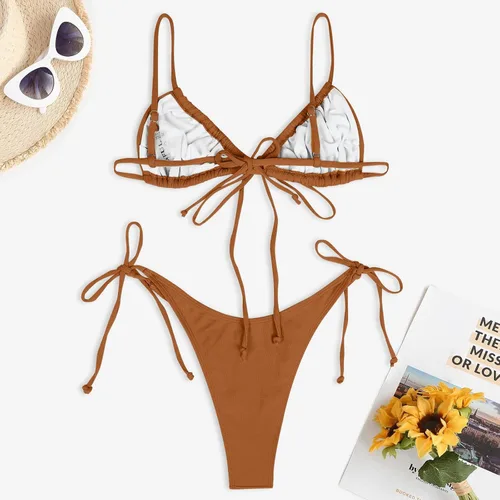 Vista 2 de ZAFUL - Conjunto de bikini de corte alto para mujer, traje de baño sexi