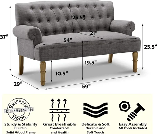 Vista 2 de Rosevera Drennan Loveseat - Sofá para sala de estar, lino, color ceniza