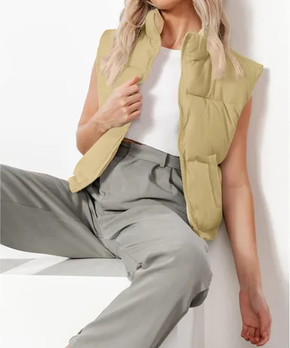 Vista 5 de OWIN Chaleco acolchado de invierno para mujer, cuello alto, con cremallera, acolchado, con bolsillos