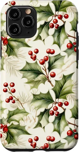 Vista 29 de Lindo diseño de bayas de acebo y hojas de Navidad para el caso de Navidad para iPhone 16