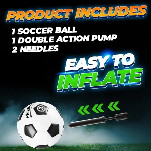 Vista 6 de PlayBolt Soccer Ball Sizes 2, 3, 4, 5 with Pump - Black & White Training Practice & Match Ball for Kids, Youth and Adults (1-Pack or 4-Pack)