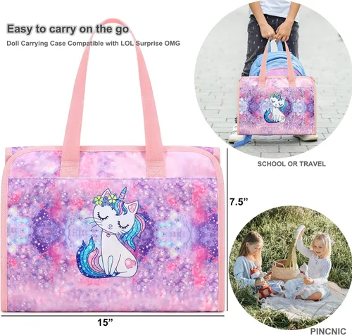 Vista 4 de JIANYA Bolsa de almacenamiento para muñecas, exhibición de juguetes, organizador de almacenamiento de transporte, vista clara, compatible con todas