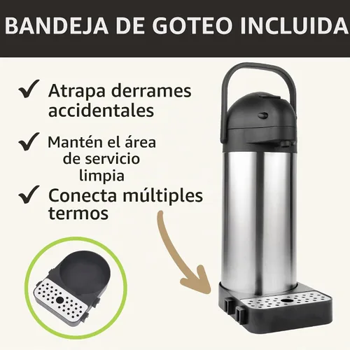 Vista 3 de Jarra de café con bomba y bandeja de goteo, 74 onzas, 2.2 L, 12 horas, jarra térmica para líquidos calientes, dispensador de agua, dispensador