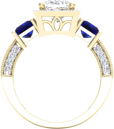 Vista 4 de Dazzlingrock Collection Anillo de compromiso semimontaje de diamante blanco redondo y zafiro azul princesa de oro de 18 quilates (sin piedra central)
