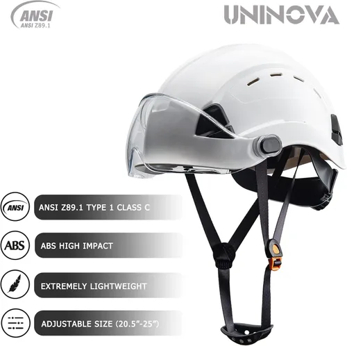 Vista 5 de Hard Hats Construction OSHA ANSI Z89.1 Approved Safety Helmet Vented Hard Hat with Visor Adjustable 6 Pt Suspension Safety Hardhats Construction Work