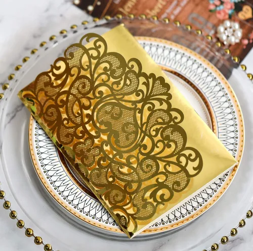Vista 4 de NC Paquete de 10 invitaciones de boda desplegables en 3D doradas, elegantes tarjetas de aniversario de diseño de novia y novio para celebraciones