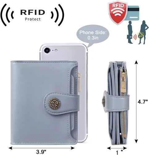 Vista 5 de CLUCI Cartera RFID triple pequeña para mujer, Azul