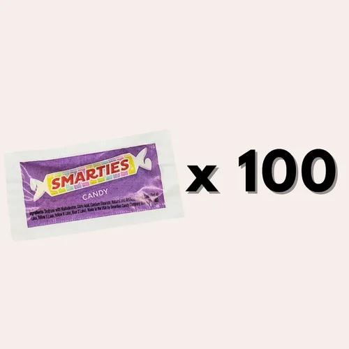 Vista 3 de Snack Mountain Paquete de dulces a granel, 100 paquetes Smarties envueltos individualmente, reempaquetados por Snack Mountain para mayor comodidad
