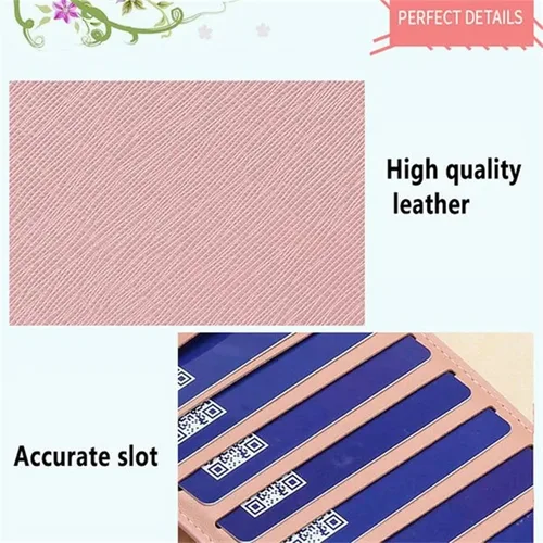 Vista 5 de Cartera larga multifuncional, bolsillo con cremallera para mujer de cuero para tarjetas de crédito, billetera plegable de cuero para tarjetas