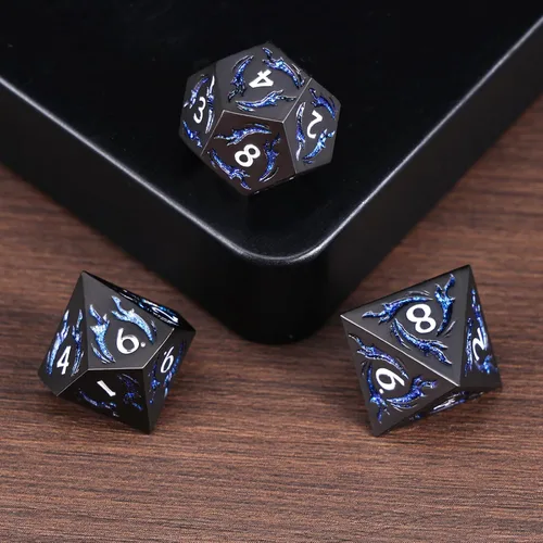 Vista 8 de Juego de dados de metal, 7 piezas de dados metálicos DND, dados poliédricos D&D con caja de metal de regalo para juego de mesa de Calabozos