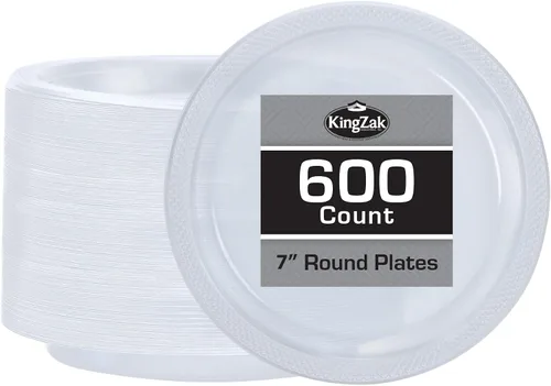 Vista 49 de Hanna K. Signature - Platos de plástico negro para fiesta, platos desechables de 7 pulgadas, 50 unidades, suministros de fiesta para aperitivos