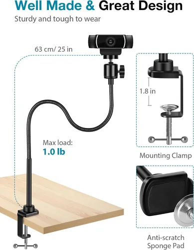 Vista 3 de Soporte para cámara web InnoGear con soporte para teléfono, brazo de cámara de escritorio de cuello de cisne para cámara web Logitech BRIO 4K C960