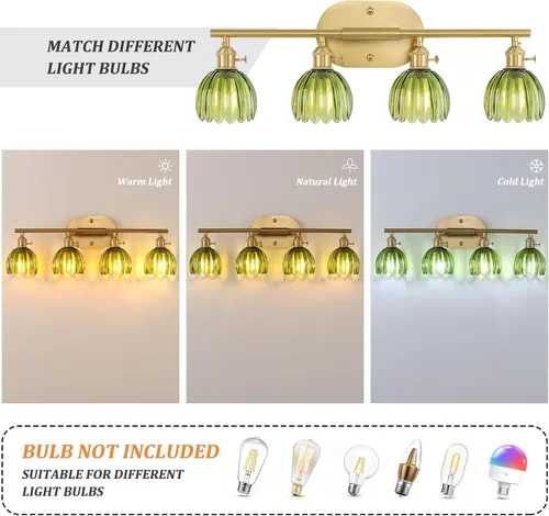 Vista 184 de Shenmoyl Lámparas de baño, lámpara de pared de 2 luces para tocador sobre espejo con pantalla de vidrio tulipán blanco para dormitorio, sala