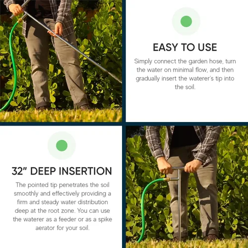Vista 3 de Varomorus Alimentador de raíces profundas de acero inoxidable para riego de árboles, herramienta de riego para plantas al aire libre, sistema