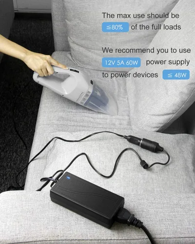 Vista 8 de ALITOVE Convertidor de CA a CC de 12 V, 5 A, 60 W, 110 V a 12 V, convertidor de encendedor de cigarrillos, adaptador a enchufe de pared, adaptador