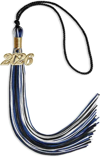 Vista 142 de Endea Graduation Borla mixta de triple color con gota de fecha dorada (negro/dorado/blanco, 2021)