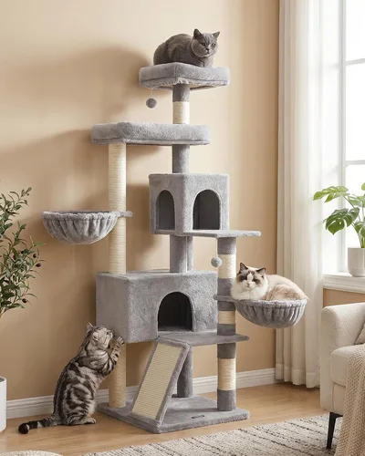 Vista 8 de Feandrea Árbol para gatos, torre para gatos de 68.5 pulgadas de alto, condominio de felpa de varios niveles con percha grande, postes rascadores