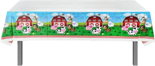 Vista 6 de Juego de vajilla de fiesta de animales de granja, 20 platos y 20 servilletas y mantel de 71 x 42 pulgadas, suministros de decoración para fiestas