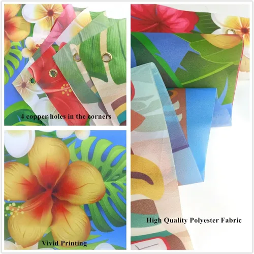 Vista 3 de KYMY Cartel grande hawaiano de Luau con texto en inglés "Happy Birthday", cartel de cumpleaños floral de verano con flamenco tropical de 70.8 x 43.3