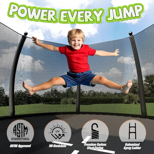 Vista 6 de YUMPIE 8FT 10FT 12FT 14FT 16FT Quick-Connect Outdoor Trampoline with Ladder Negro