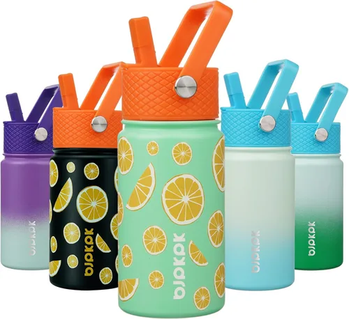 Vista 69 de BJPKPK Botella de agua con tapa con pajilla, botella de agua aislada de 15 onzas, botellas de agua de metal de acero inoxidable, termo reutilizable