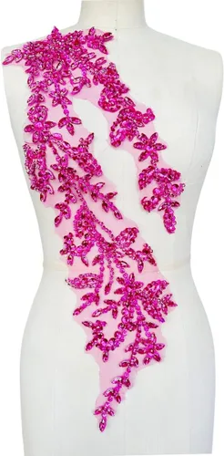 Vista 29 de Parches de lentejuelas brillantes de acrílico hechos a mano en encaje, con cuentas y piedras, para coser, accesorios para vestido de novia (negro)