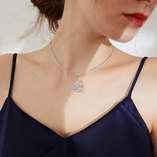 Vista 6 de TIGER RIDER Collar de corazón para mujer, plata de ley 925, ajolote, gato, oso, joyería de regalo