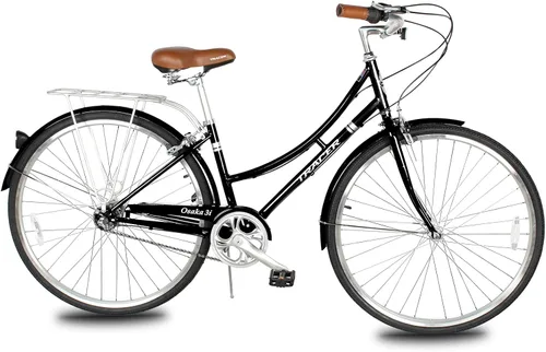 Vista 15 de Tracer Osaka - Bicicletas híbridas, marco de acero, Shimano Nexus Inter 3/7 velocidades, agarre marrón asiento marrón, bicicleta de carretera