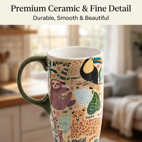 Vista 8 de Topadorn Taza de cerámica alta de 17 onzas – Taza de café con diseño de perezoso, apta para microondas y lavavajillas, taza de café única para café
