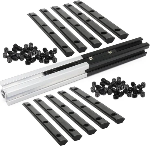 Vista 8 de 10 juegos de perfiles de extrusión de aluminio de la serie 2020, soportes en L de ángulo recto negro con tuercas y pernos de ranura en T M5