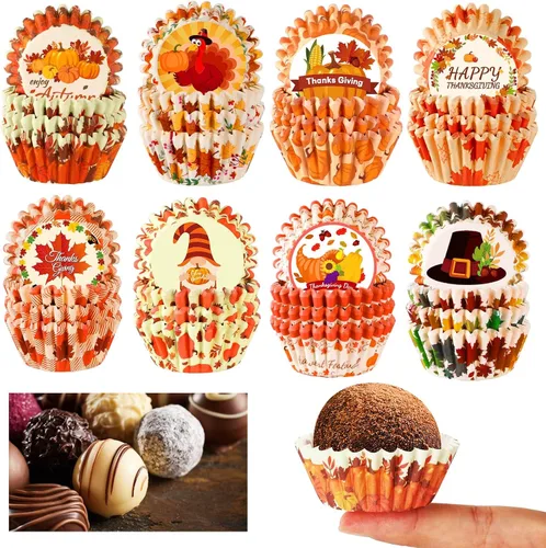 Vista 10 de AUGSUN 800 piezas de mini moldes para cupcakes de Navidad, envolturas para cupcakes con diseños de Santa, muñeco de nieve, bosque, moldes mini