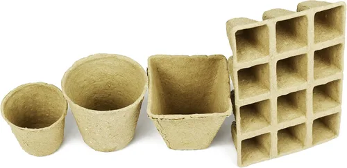 Vista 3 de Juego de 31 macetas de turba biodegradables y ecológicas. Bandeja de 12 macetas de 3 pulgadas - Macetas de turba recicladas no blanqueadas perfectas