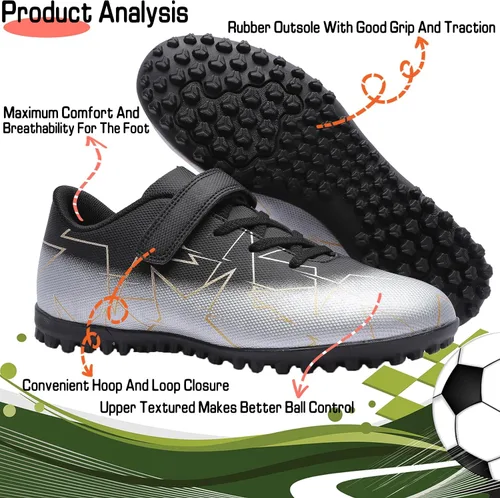 Vista 3 de Timarmtr Zapatos de fútbol para niños y niñas, zapatos de fútbol de interior para niños y niñas, zapatos de fútbol profesionales atléticos