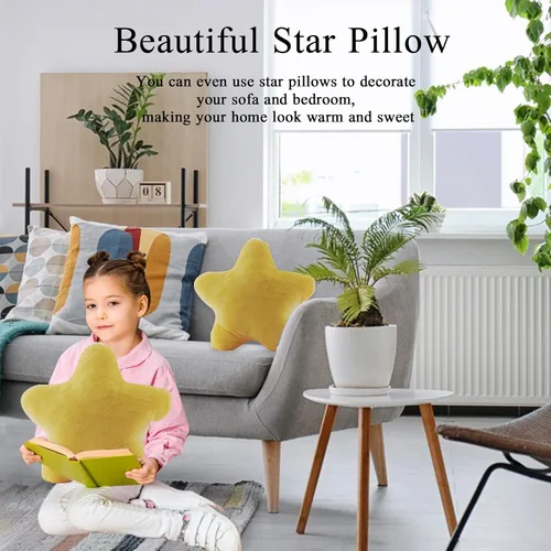 Vista 4 de Almohada de estrella de felpa suave en forma de estrella, cojín relleno de juguete, amarillo, 15.7 pulgadas