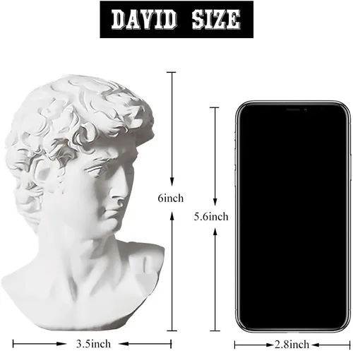 Vista 2 de fazhongfa Estatua griega de David Busto Escultura de resina para estantería romana, mesa, oficina, decoración del hogar, escultura romana, figura