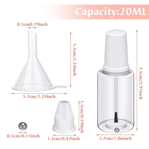 Vista 3 de Irenare 20 botellas vacías recargables de esmalte de uñas de 0.7 onzas líquidas, envase de plástico para esmalte de uñas, botella vacía con mezcla