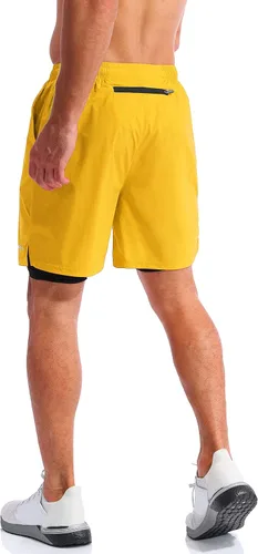 Vista 3 de Pudolla Mens 2 in 1 Running Shorts 7" Quick Dry Gym Athletic Workout Shorts for Men with Phone Pockets