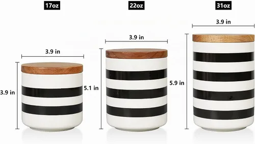 Vista 2 de Juego de 3 recipientes de cerámica Sunddo para encimera de cocina con tapa de bambú para café, azúcar y té