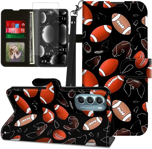 Vista 235 de Funda para Motorola Edge 2022 con protector de pantalla, soporte y tarjetero y correa para la muñeca, funda magnética para Moto Edge 2022 5G UW Lobo