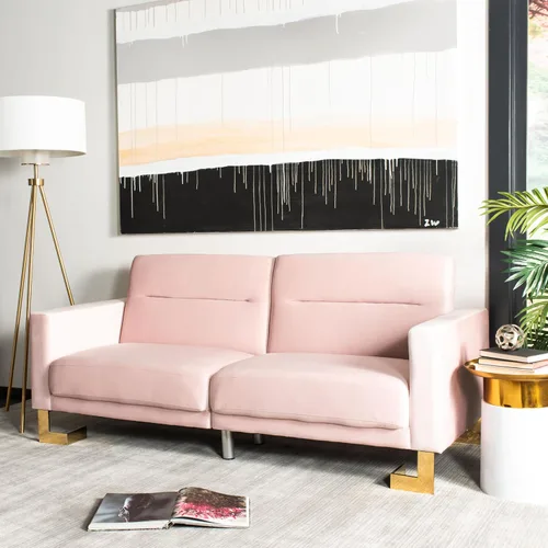 Vista 2 de Safavieh Inicio Tribeca Sofá cama plegable de terciopelo y latón rubor Glam
