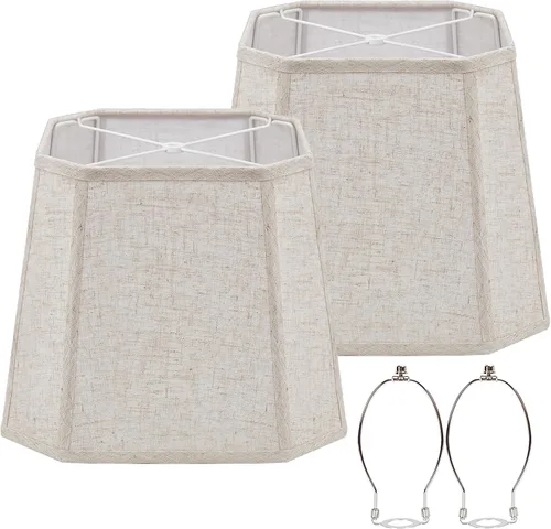 Vista 8 de Juego de 2 pantallas medianas para lámparas de mesa/de pie, pantallas de tambor de tela altas y medianas, 13" superior x 11" inferior x 10