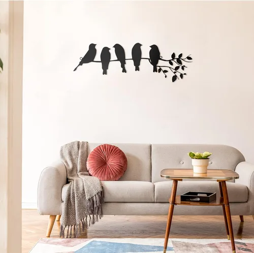 Vista 4 de Ferraycle Arte de pared de pájaro de metal, pájaros en rama con hojas, letrero de metal para colgar en la pared para balcón, jardín, decoración