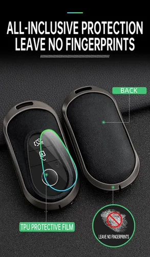 Vista 6 de ontto Llavero de cuero compatible con Mercedes-Benz 2020 en adelante, llavero de metal para Benz Clase S, Clase G, Clase E, color negro