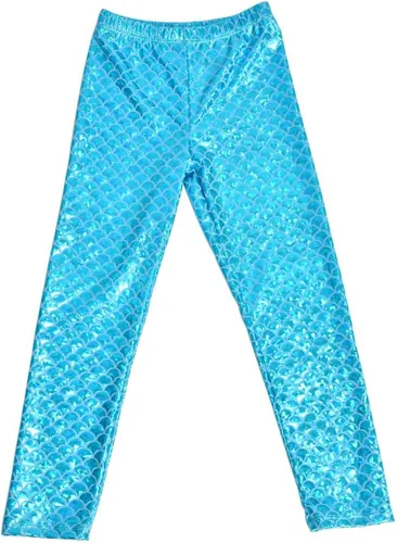 Vista 6 de YgneeDom Leggings de sirena para niños y niñas, pantalones metálicos brillantes para fiesta de baile de Halloween