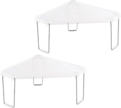 Vista 9 de mDesign - Estante apilable de esquina de plástico/acero, estante organizador de almacenamiento para baño, tocador, encimera, fregadero, gabinete