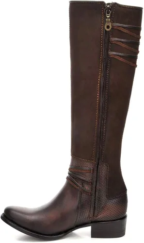 Vista 4 de Cuadra Botas altas para mujer en piel auténtica con cremallera, color marrón