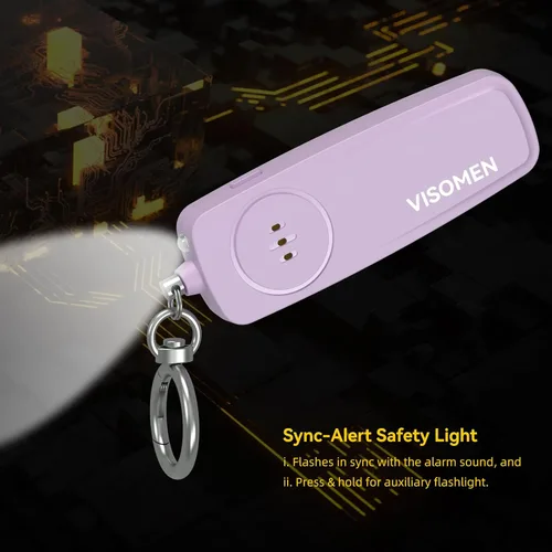 Vista 5 de Llavero de alarma de seguridad personal para mujeres, paquete de 3, sirena fuerte con luz LED intermitente, dispositivo de seguridad de emergencia