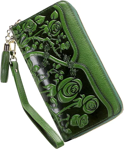 Vista 4 de PIJUSHI Bolsos cruzados para mujer, bolsos de diseñador para mujer, bolsos de mano de cuero genuino, cartera floral de diseño floral, cartera