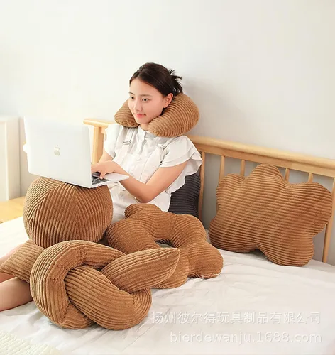 Vista 3 de Almohada de estilo nórdico suave con forma geométrica. Almohada de flores, almohadas de nube. La almohada. Cojín, cojín. Pelota, Marrón