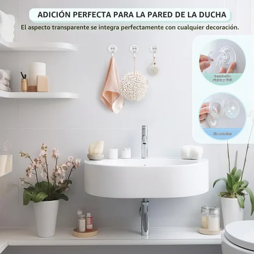 Vista 2 de VIS'V Ganchos de ventosa, pequeños ganchos de succión transparentes para ducha, ventosas de vacío resistentes con ganchos, ganchos de succión
